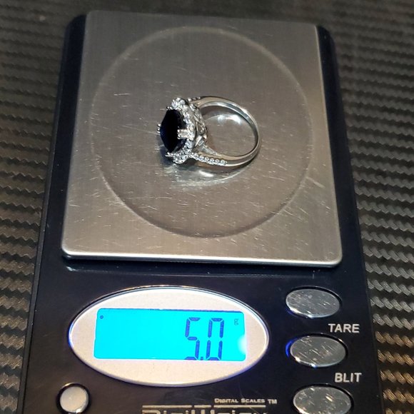 Size 7 925 Sterling Silver Beautiful Blue And Clear Cubic Zirconia Halo Ring - Picture 9 of 9